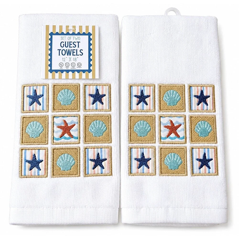 Nantucket Shells Starfish Fingertip Towels Set of 2 Embellished Embroidered